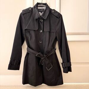 Water-Resistant Black Trench Coat (Size S, Petite)